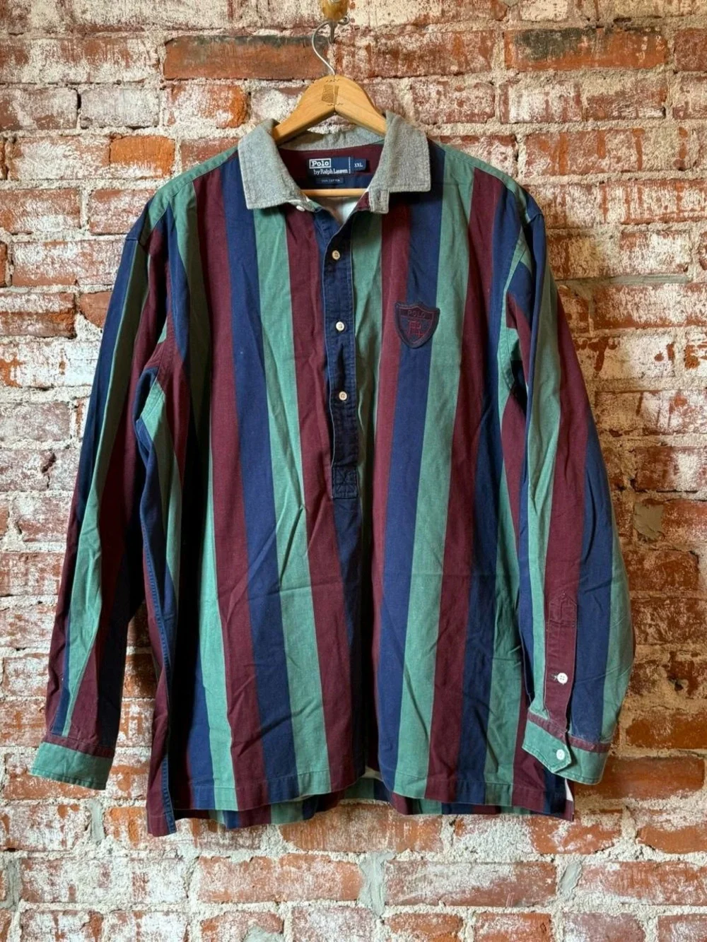 Striped Rugby Style Ralph Lauren Big Shield Pullover Long Sleeve Button Xxl.